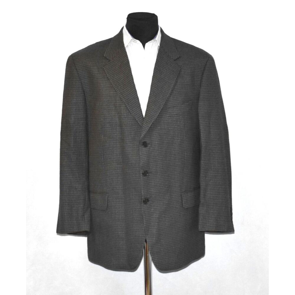 A8 Vintage JOSEPH ABBOUD Black/Brown Wool Houndstooth Pattern Blazer Size 43 R